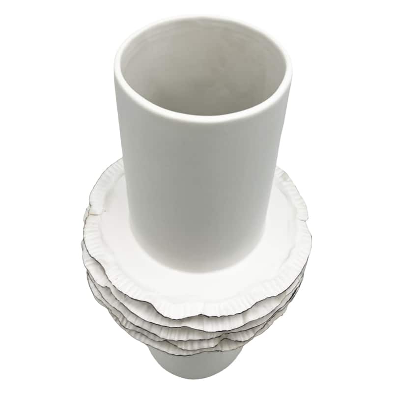 14 Inch Tall Modern White Ceramic Vase