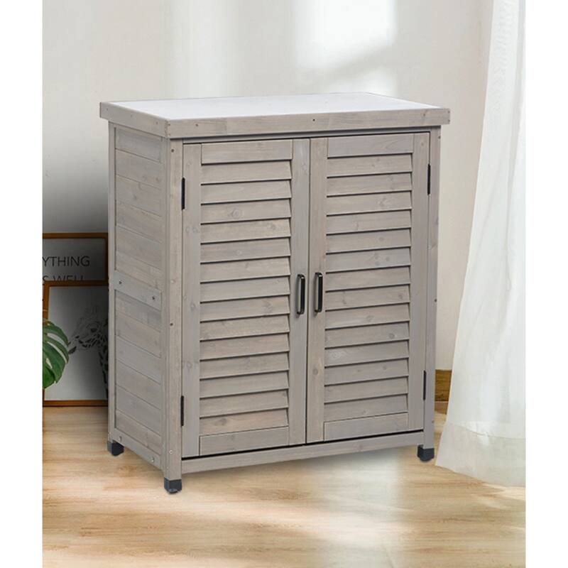 Potting Bench with Storage Cabinet and Metal Table Top