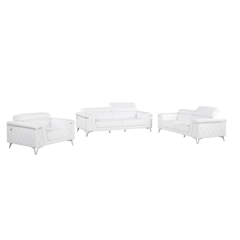 HomeRoots White Top Grain Leather Five Person Seating Set