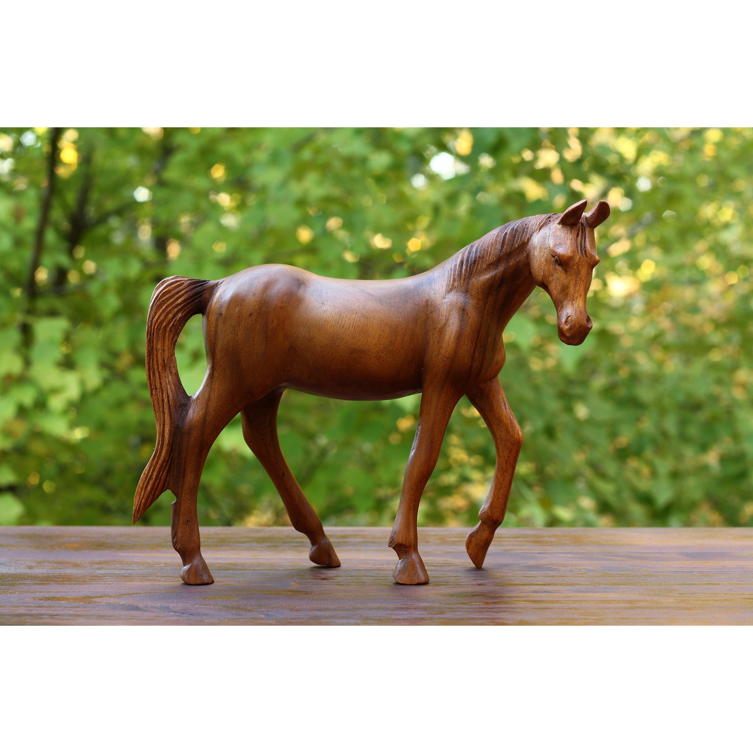 12" Large Wooden Hand Carved Walking Horse Art Figurine Statue Sculpture Handcrafted Handmade Home Decor Accent Decoration
