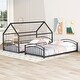 preview thumbnail 5 of 9, Black Twin Over Twin Metal Bunk Bed with Slide