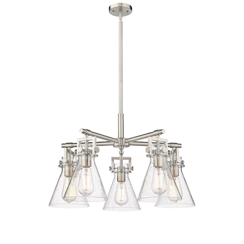 Innovations Lighting Newton Cone - 5 Light 7" Stem Hung Chandelier - Satin Nickel/Seedy
