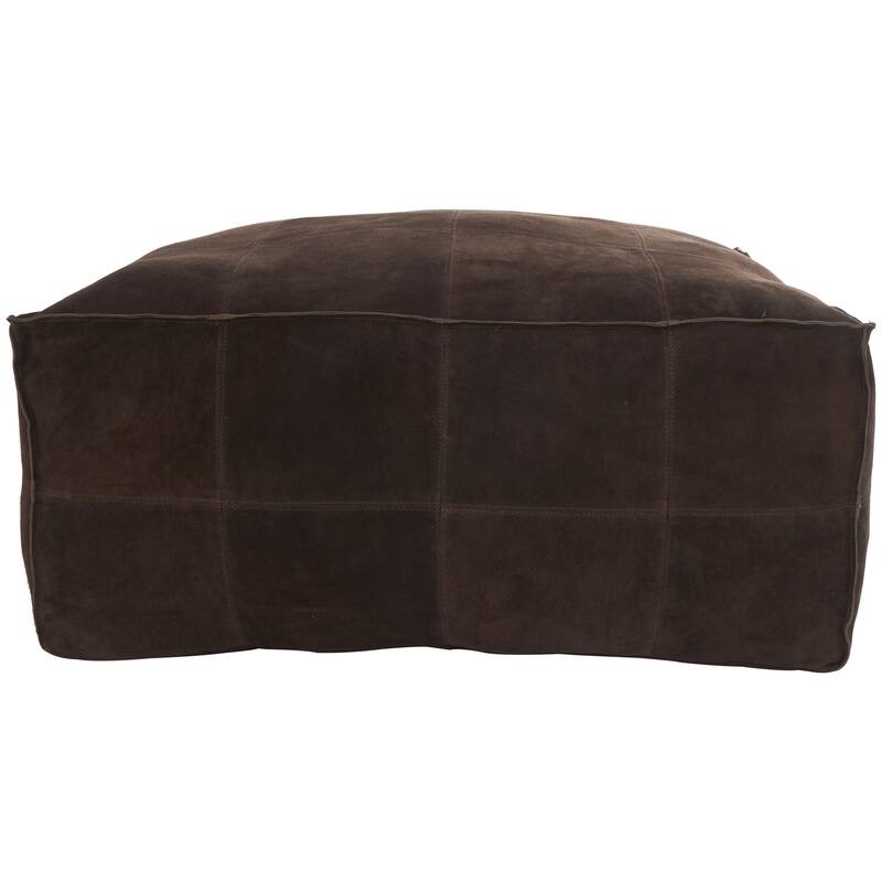Leather Low Profile Square Pouf with Patchwork Design - Brown, Gray or Dark Brown- Roche River Decor