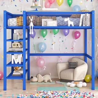 Full Size Metal Loft Bed with 4-Tier Shelves and Storage - Bed Bath ...
