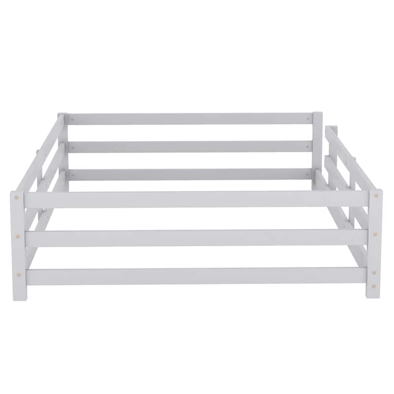 Toddler Montessori Bed Kids Floor Bed Frame with Fences, No Slats Wood Frame Bed for Kids Girls Boys Children's Room