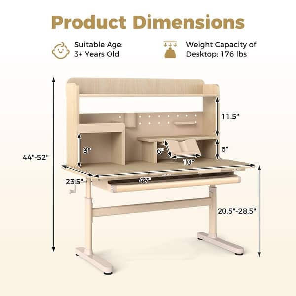 Gymax Kids Study Desk w/Tilt Desktop Retractable Book Stand & Pegboard