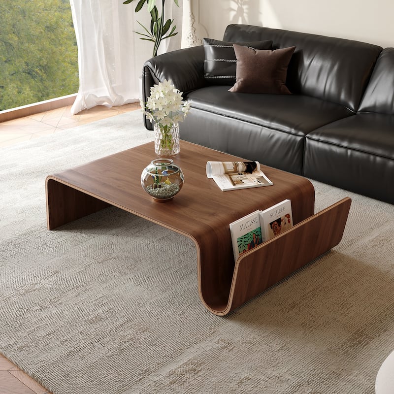 41" Modern Minimalist Brown Coffee Table, Solid Wood Veneer, Retangular Coffee Table for Livingroom - Wood