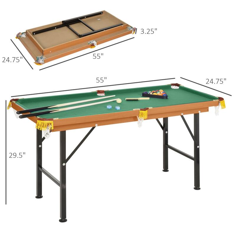 HomCom 55 in Realistic Fleece Compact Lightweight Foldable Pool Billiards Table