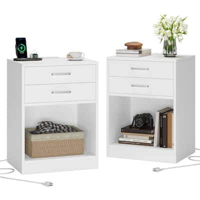 Nightstand 2 Drawers End Table Charging Station Nightstand Set of 2