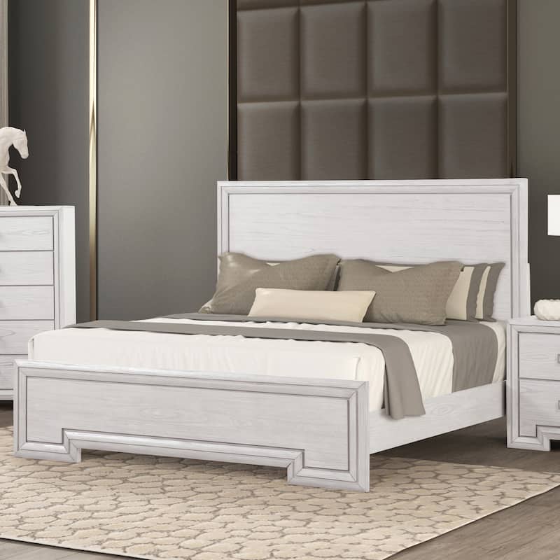 Furniture of America Klasiin Rustic White Wood Panel Bed - Queen
