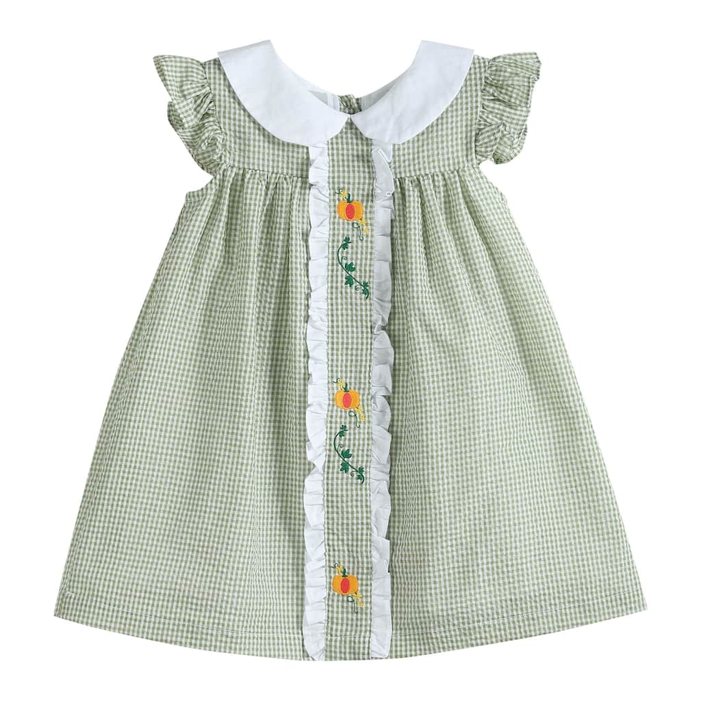 Lil Cactus Green Gingham Pumpkin Peter Pan Collar Dress