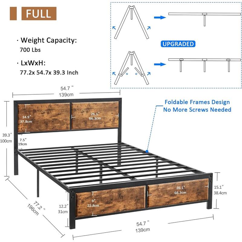 VECELO Platform Bed Frame with Wooden Headboard, Heavy Duty Steel Slats Support, No Box Spring Needed