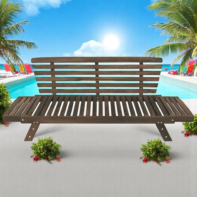 Outdoor Expandable Acacia Wood Daybed with Adjustable Sides,Cushions and Pillows, 3-Position Patio Sofa Lounge - Solid Wood