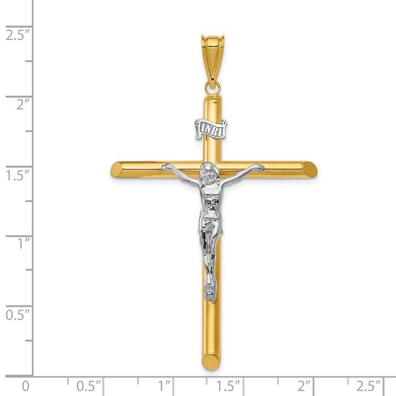 Curata 14k Two-tone Gold 18" 59x39mm Large Mens INRI Jesus Crucifix Necklace