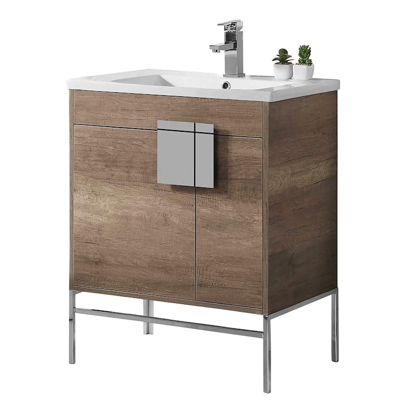 Modern Bathroom Vanity Set, Vireous China Sink Top 30" - Gray/Polished Chrome