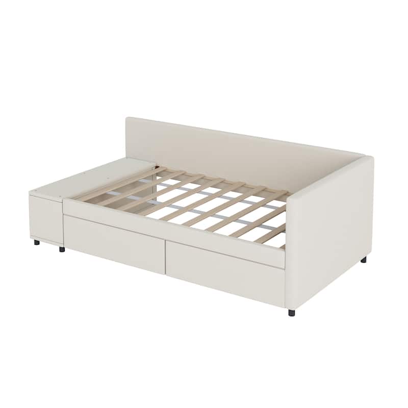Stylish Twin Size Platform Bed with Storage Cabinets and Velvet Upholstery - Space-Saving Design