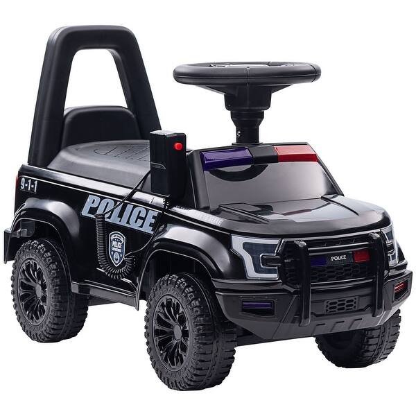 slide 2 of 30, Kids Push Ride-On Car with Working PA System & Horn, Police Truck Style with Under-Seat Storage, 18 Months to 5 Years Black