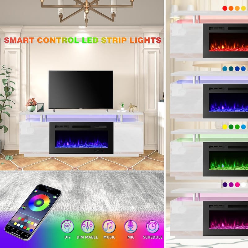36'' Electric Fireplace TV Stand, Entertainment Center & TV Console for TVs up to 80'', Modern Fireplace Heater for Living Room