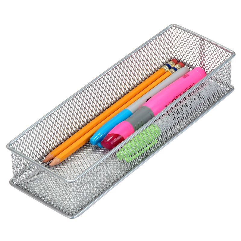 Silver Mesh Drawer Cabinet and or Shelf Organizer Bins, School Supply Holder Office Desktop Organizer Basket, pack of 12