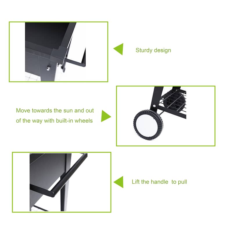 Black Mobile Metal Raised Garden Bed Planter Cart with Wheels