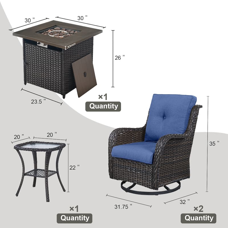 Pocassy Patio Fire Pit Table with Swivel Chair Side Table