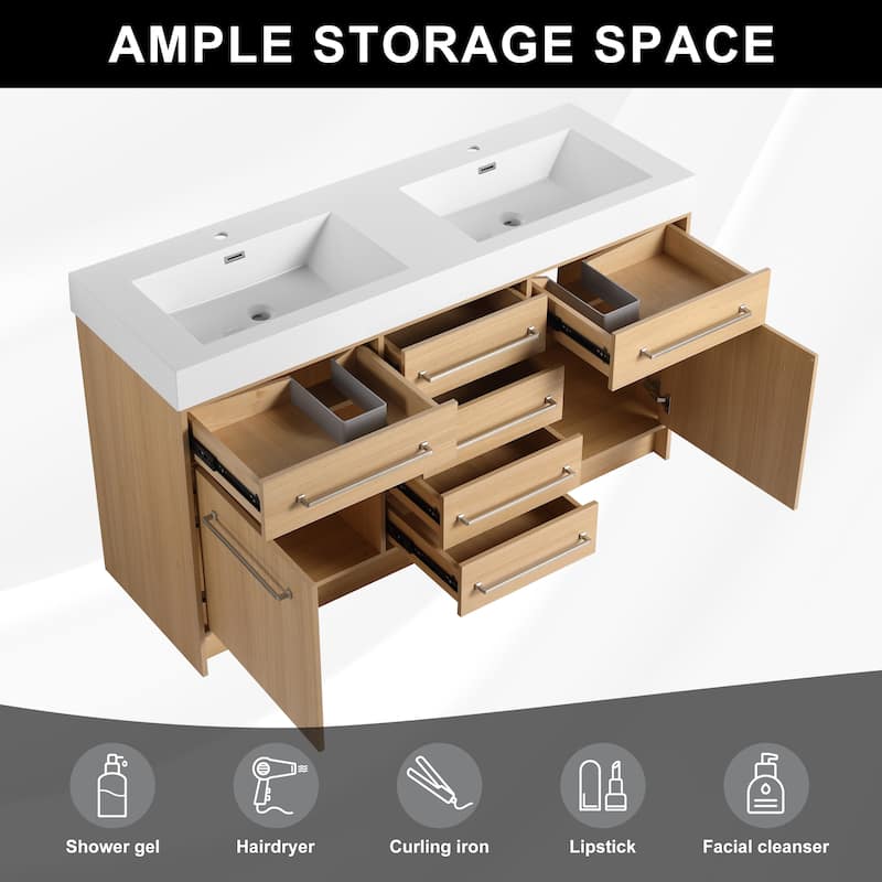 BNK 48''/60'' Bathroom Vanity With Sink, Freestanding Bathroom Vanity with 6 Drawers and 2 Soft Close Doors