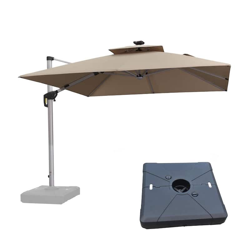 PURPLE LEAF 10 ft Double Top LED Square Patio Cantilever Umbrella with Base