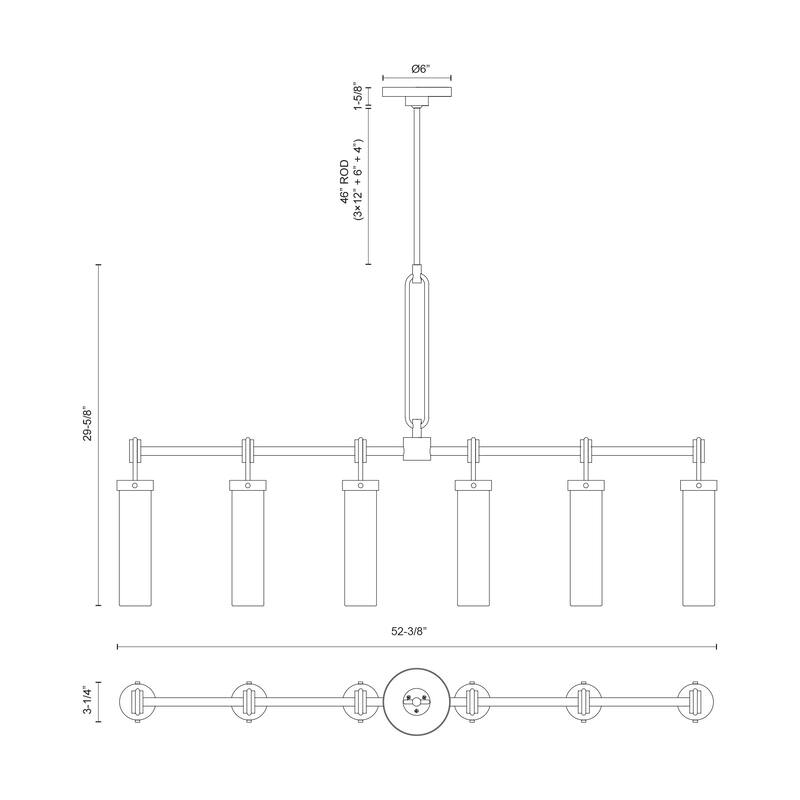 Alora Lighting LP355652 Wynwood 6 Light 52" Wide Linear Pendant