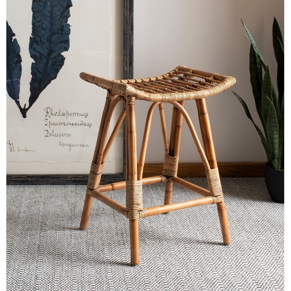 SAFAVIEH 25.6 inch Leda Brown Rattan Counter Stool 17.7
