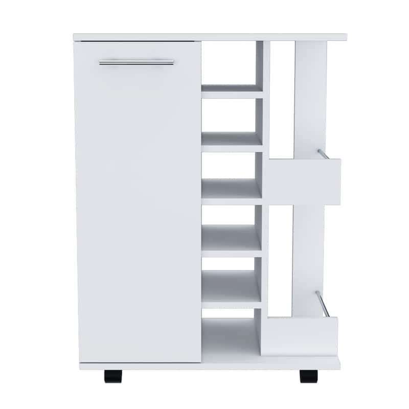 Rolling Bar Cart with Wine Rack and Storage Cabinet on Wheels for Home - 23.7 x 14.8” x 32.4” - White