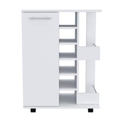 Rolling Bar Cart with Wine Rack and Storage Cabinet on Wheels for Home - 23.7 x 14.8” x 32.4”