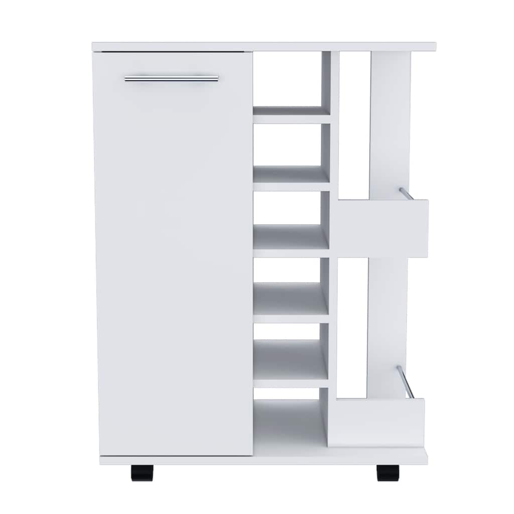 Rolling Bar Cart with Wine Rack and Storage Cabinet on Wheels for Home - 23.7 x 14.8” x 32.4”
