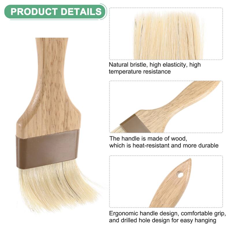1-Set Pastry Brush, Wooden Handle Natural Bristle Basting Brush 1"& 1.57"& 1.96" - Brown - Brown