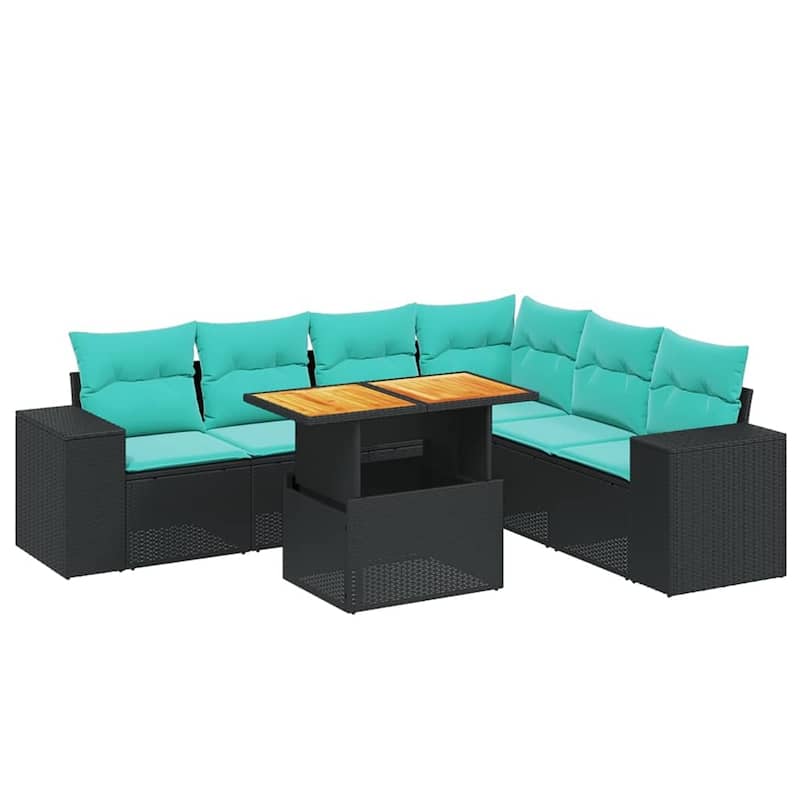 vidaXL Patio Sofa Set with Cushions Outdoor Furniture 7 Piece Poly Rattan - 24.4 x 24.4 x 27.2