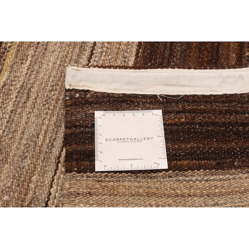 ECARPETGALLERY Flat-Weave Boho Brown, Khaki Wool Kilim - 13'3 x 13'0