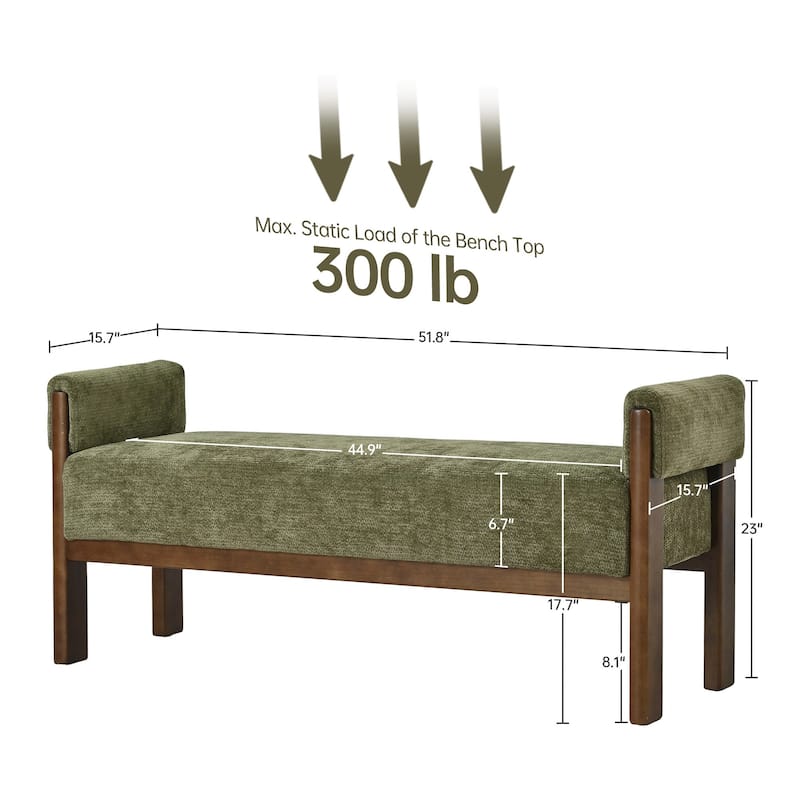 Arm Fabric bench with Solid Wood ,51.8-inch Upholstered Bench for Living Room ,Bedrooms