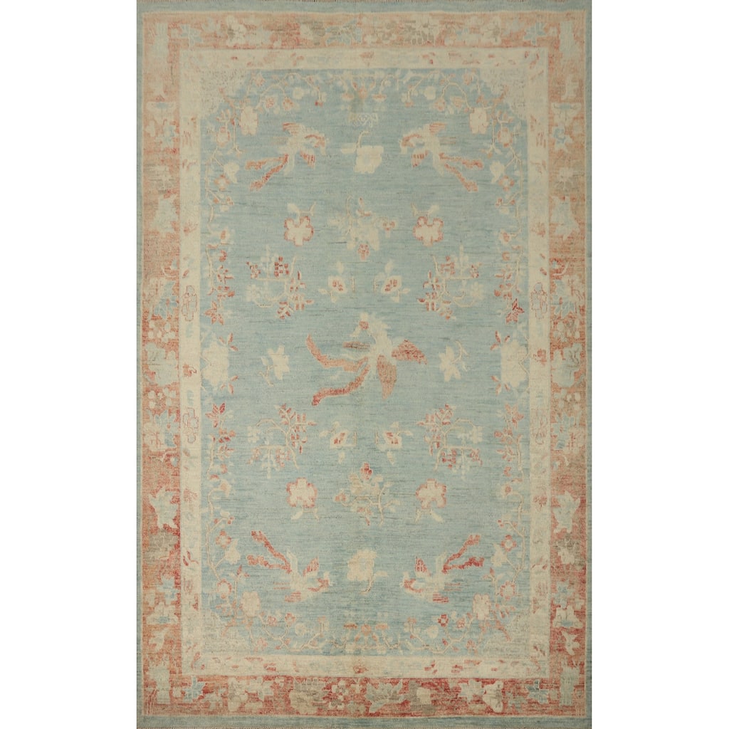 Hand Knotted Oriental 100% Wool Carpet Traditional Floral Navy Blue & Blues Ziegler Area Rug - 8' 11'' X 6' 1''