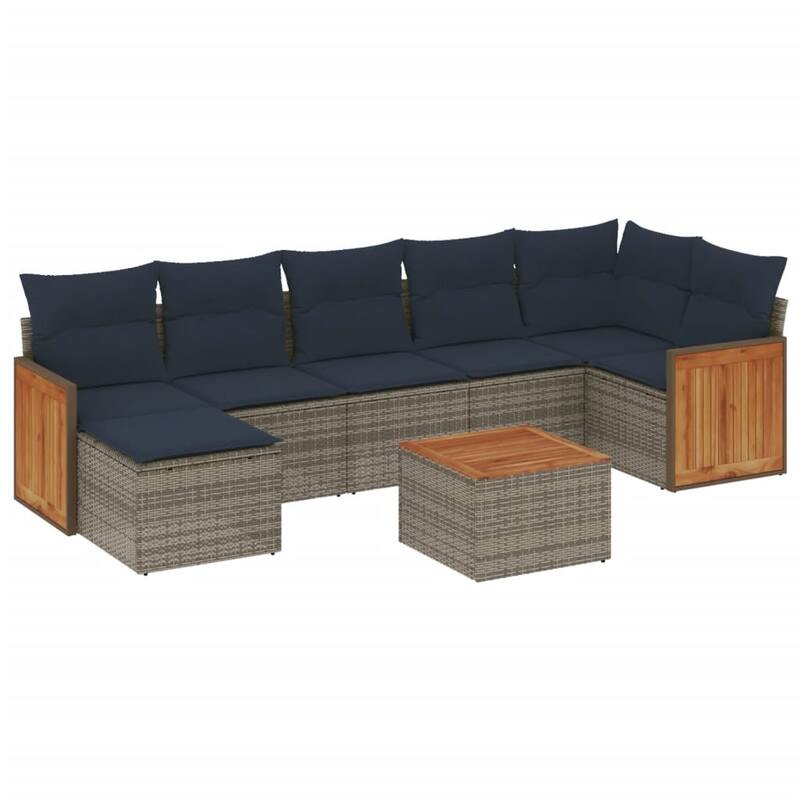 vidaXL 8 Piece Patio Sofa Set with Cushions Gray Poly Rattan - 114.3x27.2x69.3