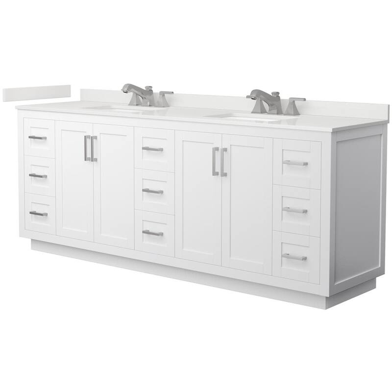 Wyndham Collection WCF292984D-QTZ-US3MXX Miranda 84" Free Standing - White / White Quartz Top / Brushed Nickel Hardware