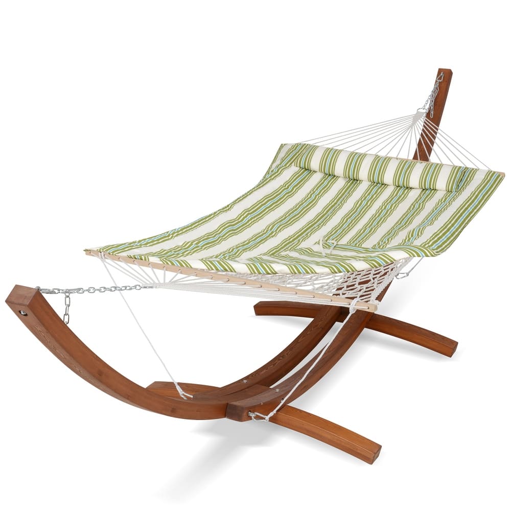 Rope Hammock with 13.5ft Wooden Stand and Removable Pad
