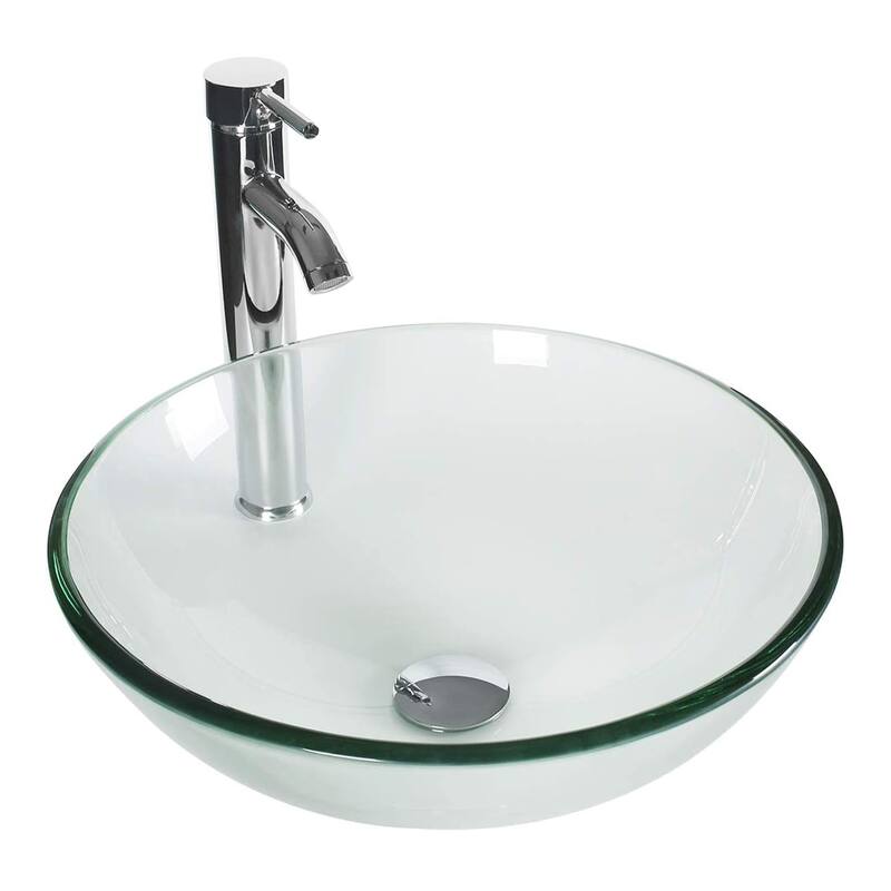Eclife Artistic Vessel Sinks for Bathroom Vanity Tempered Glass Ceramic Basin - Glass clear round sink
