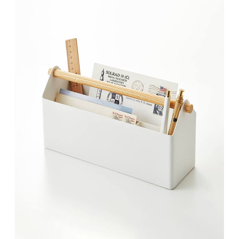 Yamazaki Home Tosca Desk Organizer - Stationary Holder For Office & School Supplies - Caddy - Steel + Wood - White - Metal - overstock.com/bedbathandbeyond.com