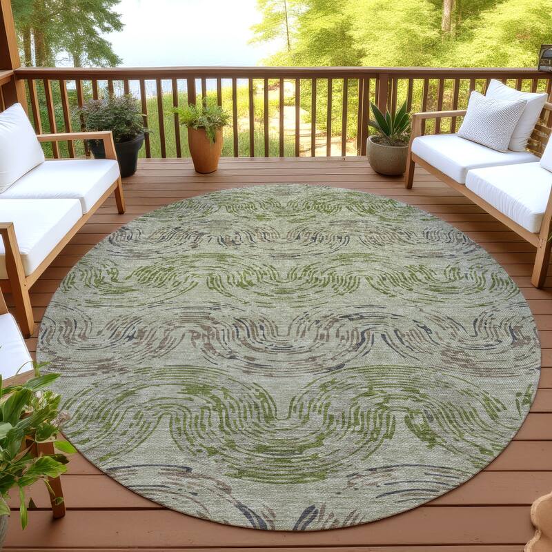 Machine Washable Indoor/ Outdoor Modern Ari Chantille Rug - Sage - 8' x 8'