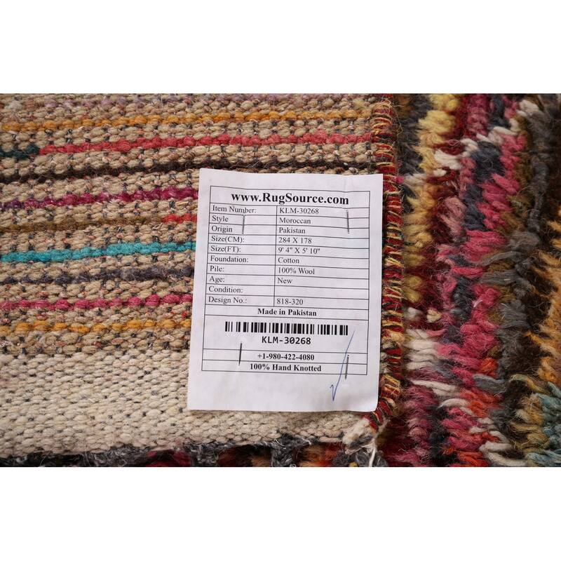 Stripe / Trellis Moroccan Area Rug Handmade Wool Carpet - 5'10" x 9'4"
