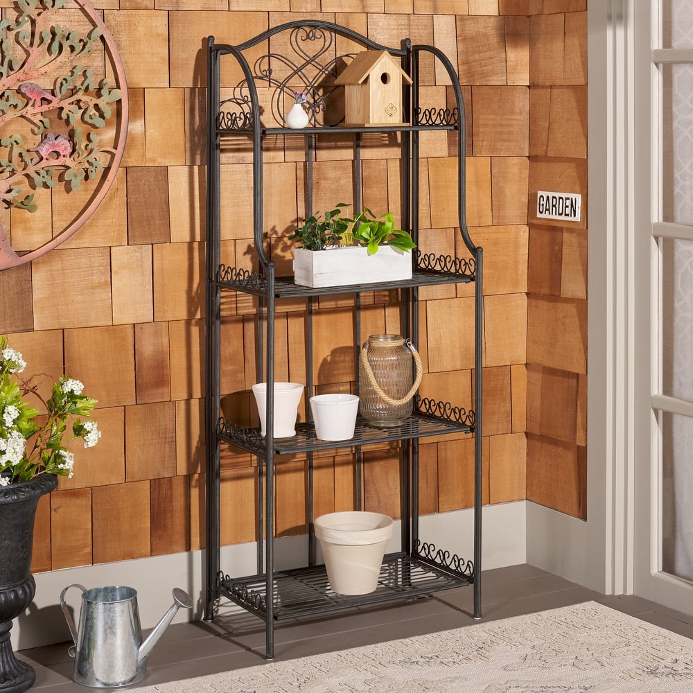 SAFAVIEH Bryn Victorian Wrought Iron 4-Tier Outdoor Bakers Rack - 25 In. W x 15 In. D x 63 In. H - 25"W x 15"D x 63"H