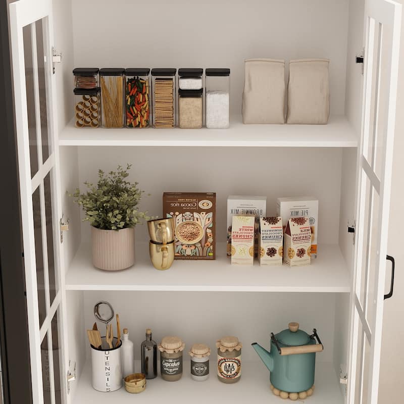 78.7"H Combo Buffet Sideboard White Curio Bookcase Cabinet Glass Door