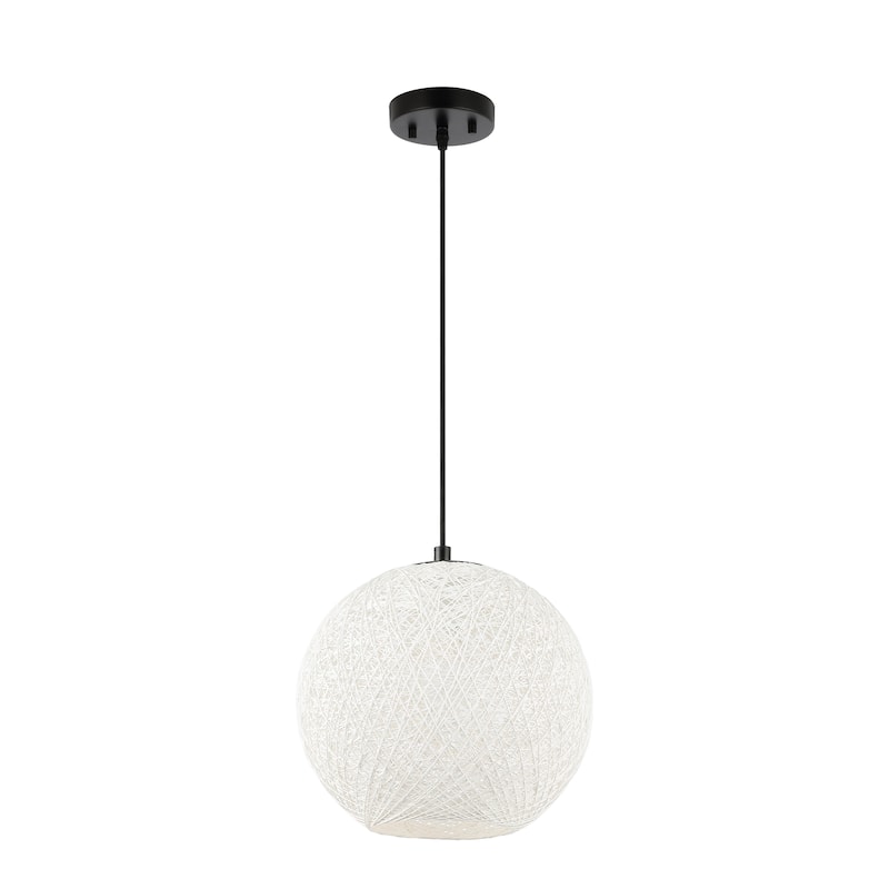 Louisa 1-Light Bohemian Minimalist Iron/Rope Woven Globe LED Pendant, White/Black by JONATHAN Y