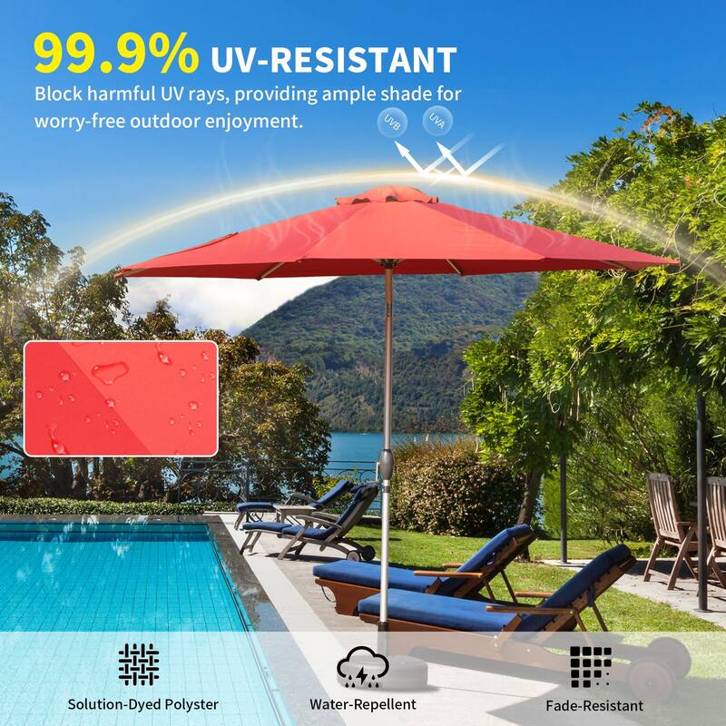 9FT Patio Umbrella,Outdoor Table Umbrella with Push Button Tilt and Crank,UV Protection Waterproof Market with 8 Sturdy Ribs