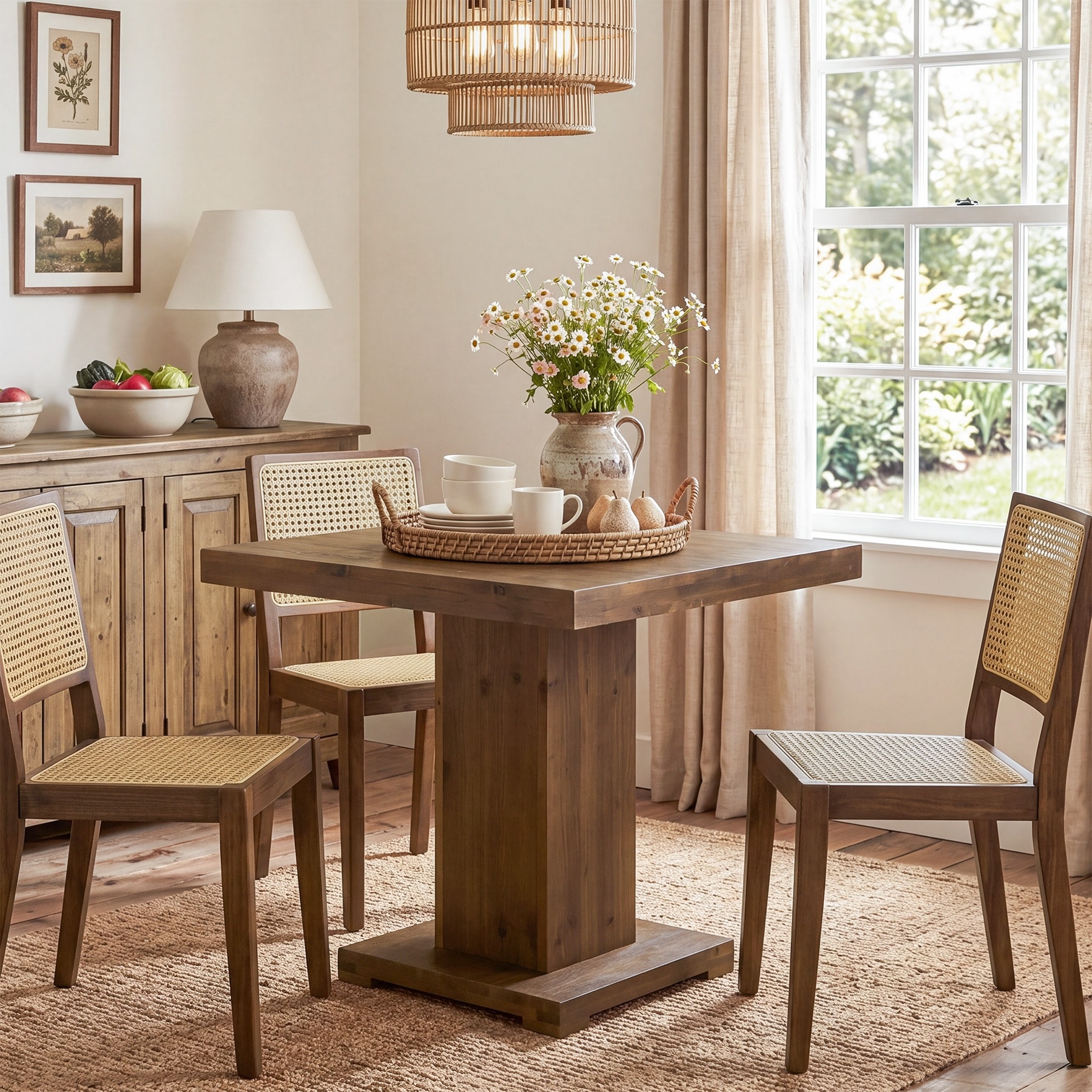 31.5" Solid Wood Square Dining Table for 2–4, Rustic Kitchen Table