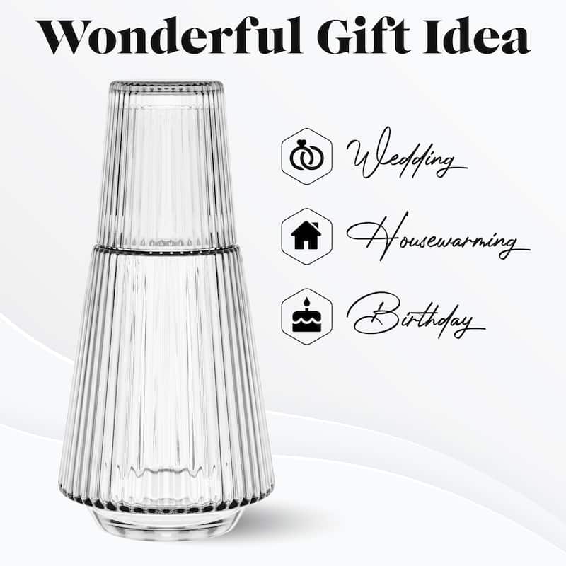 American Atelier Vintage Bedside Water Ribbed Carafe with Lid Tumbler